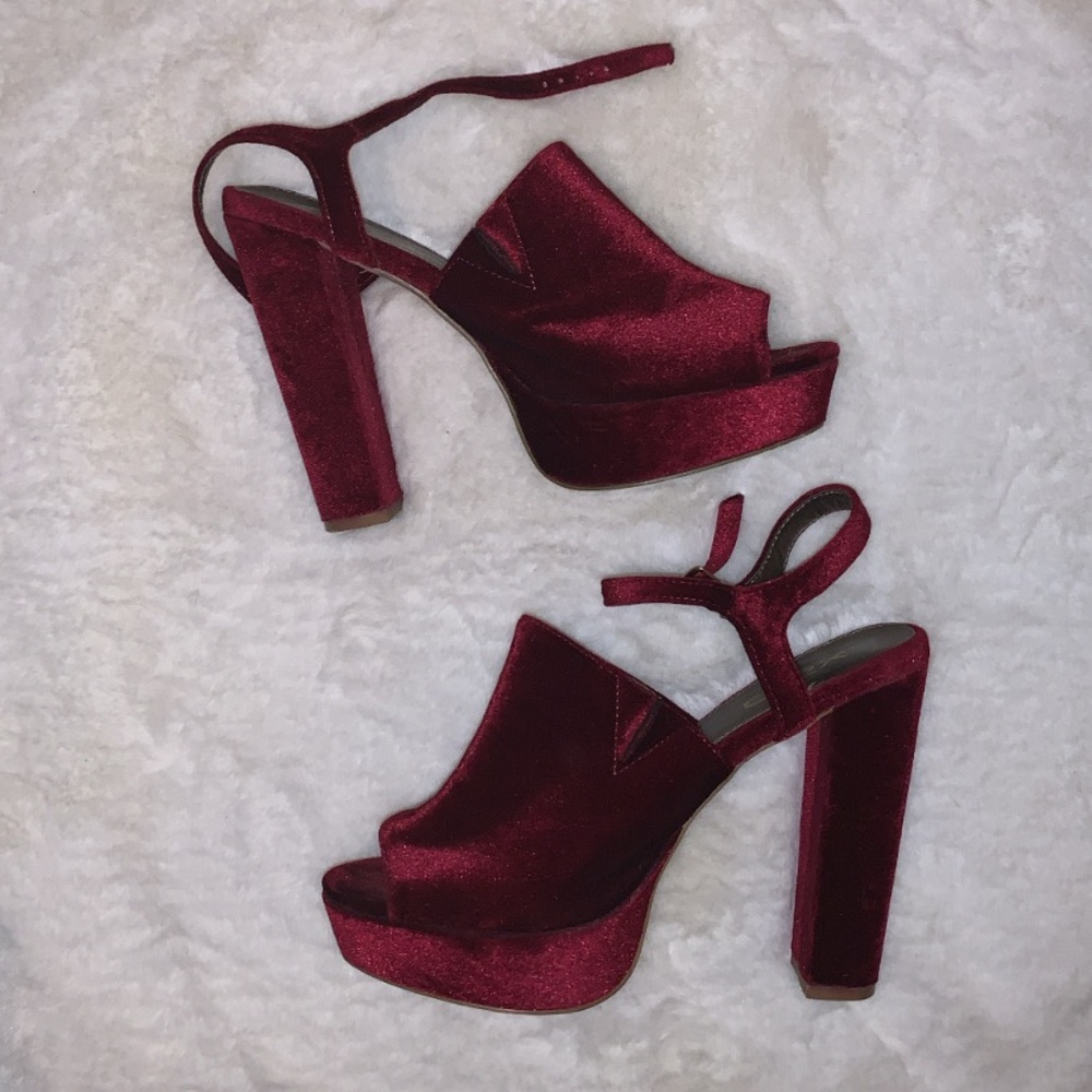 Size 9 red velvet platform heels